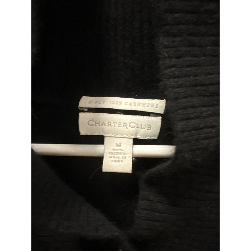 CHARTER CLUB Black 100% Cashmere V neck Sweater Women Medium Classic Minimalist - Picture 3 of 9